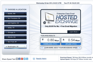Screenshot of a speakeasy.net speed test.